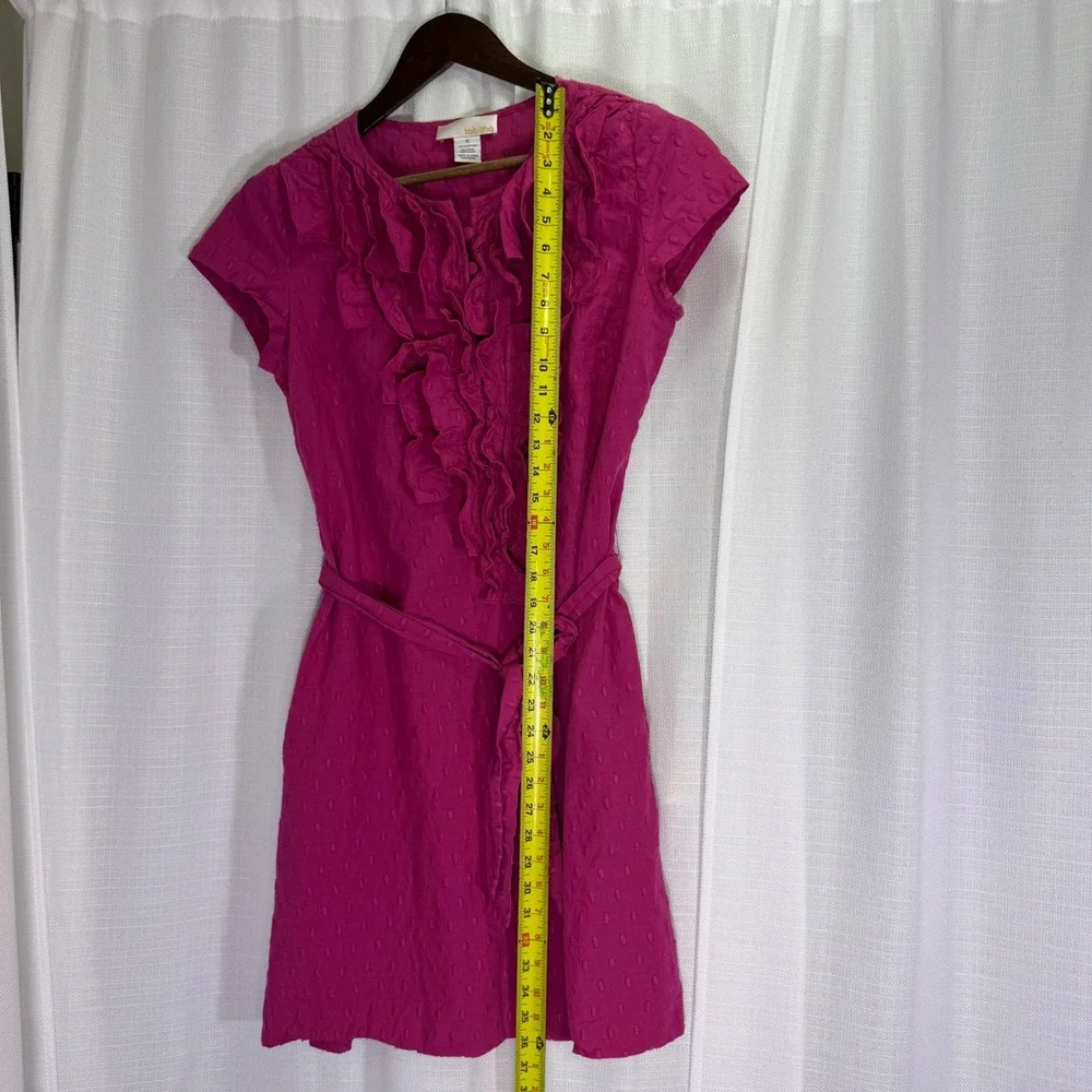 Tabitha Anthropologie Ruffle Swiss Dot Dress Women 12 Pink Cotton Belted - Picture 7 of 14